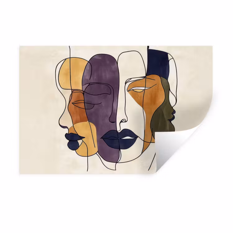 Muursticker - Abstract - Overlappende gezichten - Paars - Donkergroen — 1