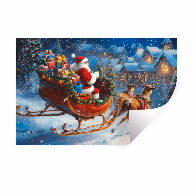 Muursticker - Kerstman - Rendier - Kerst - Sneeuw — 1