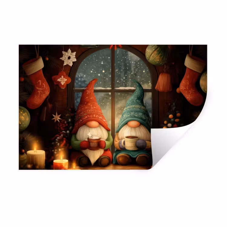 Muursticker - Gnooms - Kerst - Raam - Kleurrijk — 1