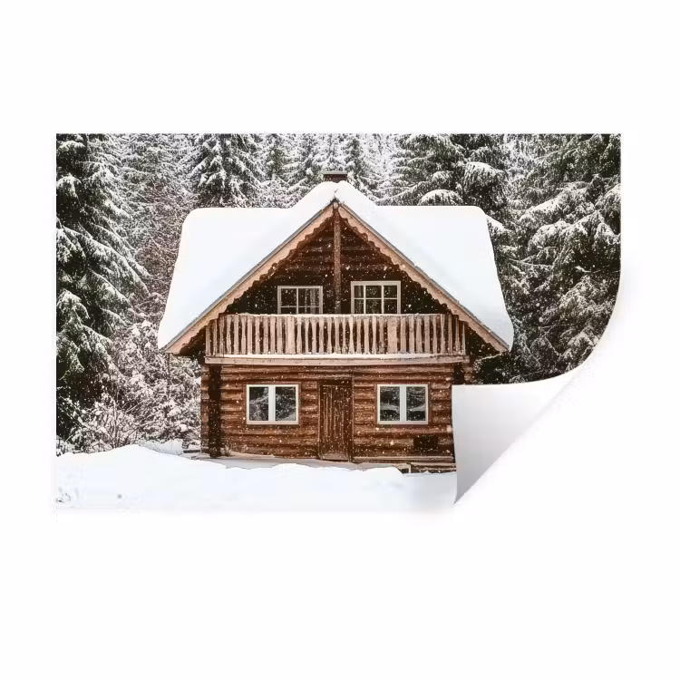 Muursticker - Huis - Bos - Winter - Natuur - Sneeuw — 1