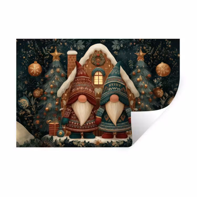 Muursticker - Kerst - Gnomen - Peperkoekhuisje - Rood - Groen — 1
