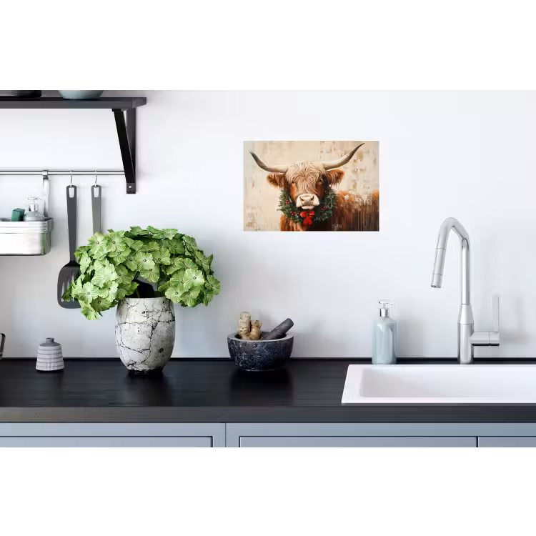 Muursticker - Kerst - Schotse Hooglander - Bruin - Krans — 2