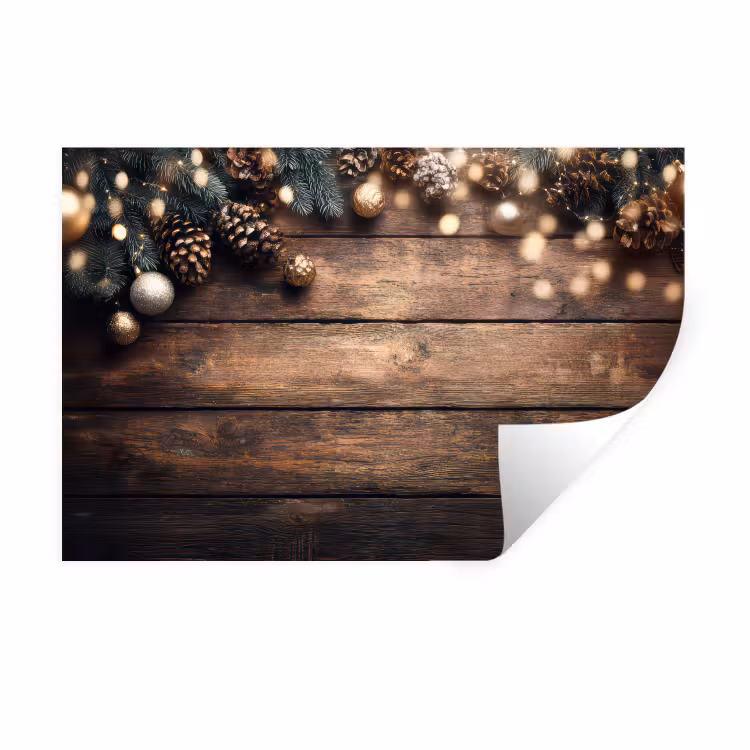Muursticker - Kerstdecoratie - Houten - Dennenappel - Bruin — 1