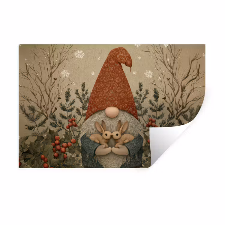 Muursticker - Kerstgnome - Konijntjes - Kleurrijk — 1