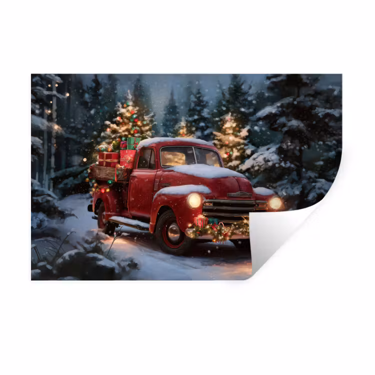 Muursticker - Kersttruck - Sneeuwbos - Rood — 1