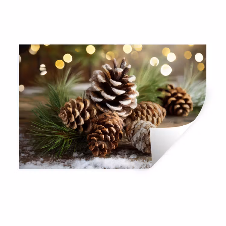Muursticker - Dennenappels - Kerstsfeer - Bruin - Groen — 1