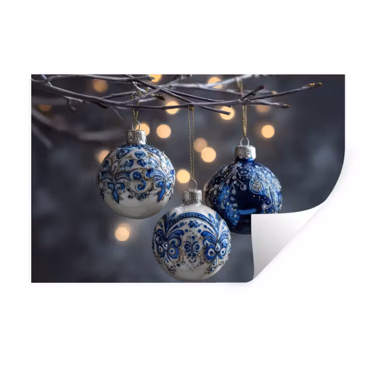Muursticker - Kerstbal - Versierd - Blauw — 1