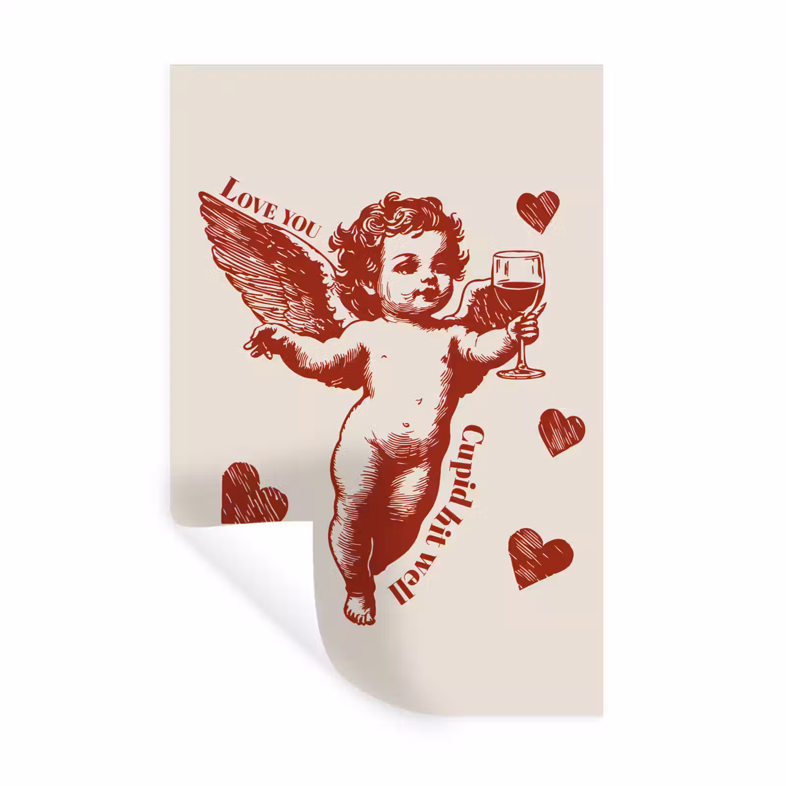 Muursticker - Cupido - Hartjes - Rood - Klassiek — 1