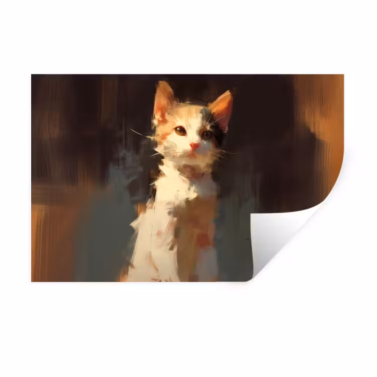 Muursticker - Kat - Geschilderd - Artistiek - Wit — 1