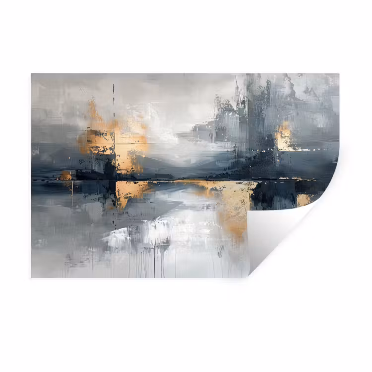Muursticker - Kunst - Grijs - Goud - Abstract — 1