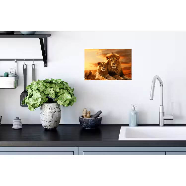 Muursticker - Leeuwen - Zonsondergang - Afrika - Savanne - Dieren — 2