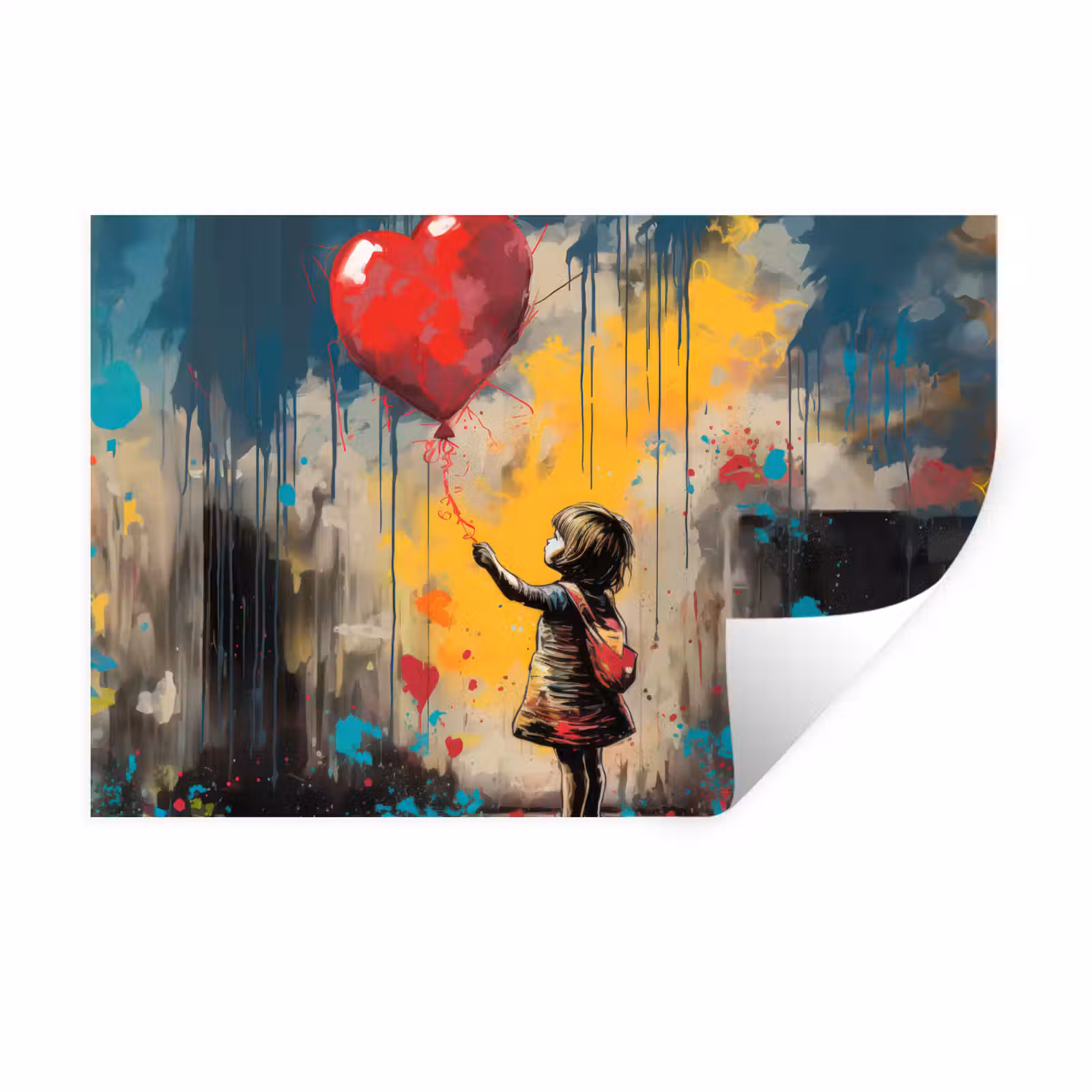 Muursticker - Meisje - Ballon - Hart - Graffiti — 1