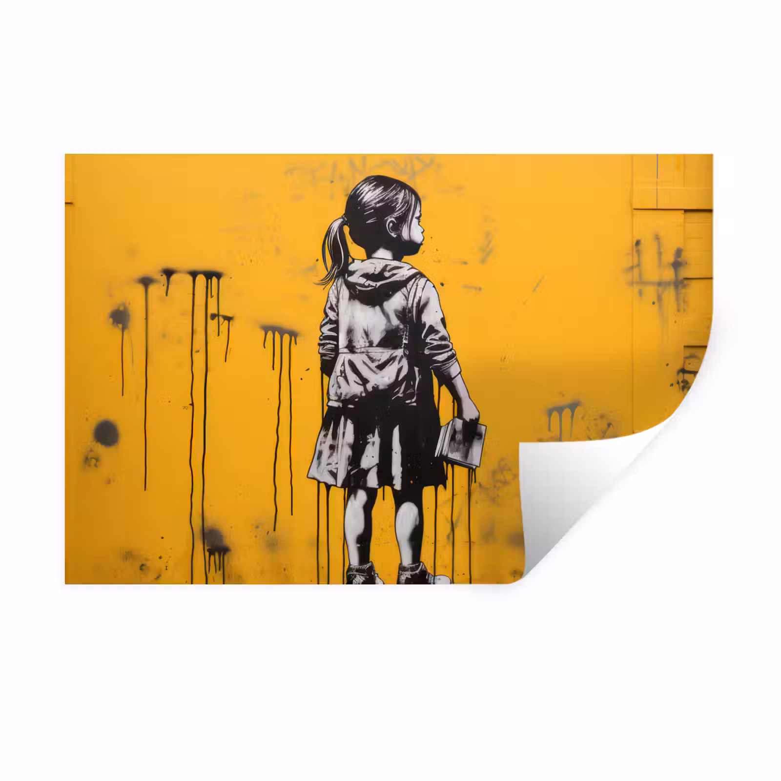 Muursticker - Meisje - Boek - Gele Muur - Graffiti — 1