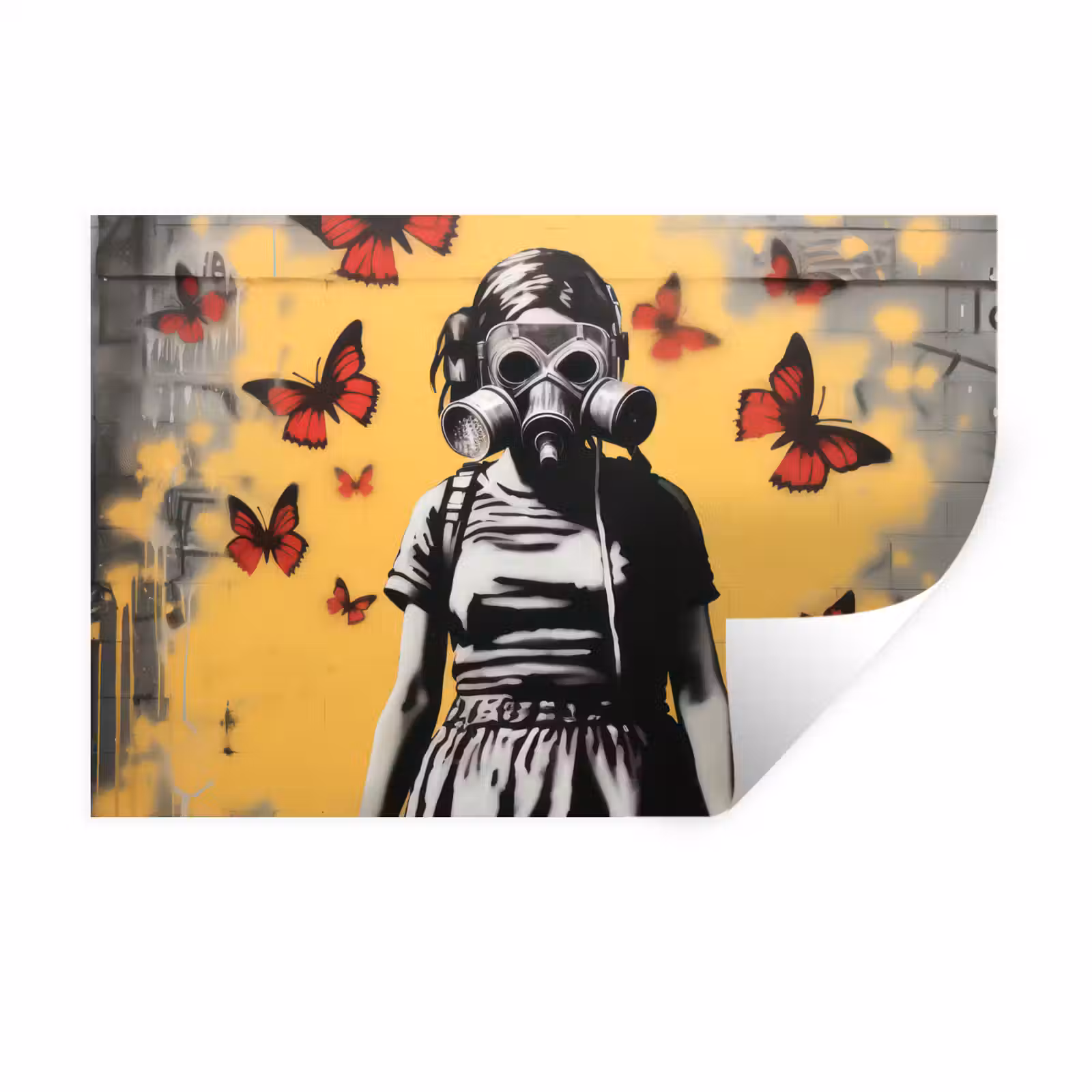 Muursticker - Meisje - Gasmasker - Vlinders - Graffiti — 1