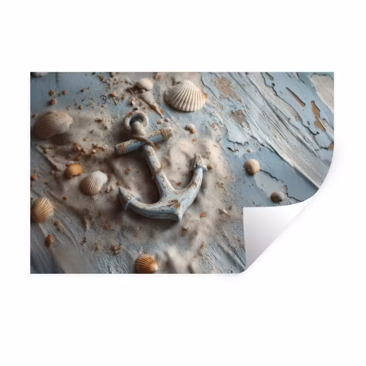 Muursticker - Anker - Hout - Schelpen - Zand — 1