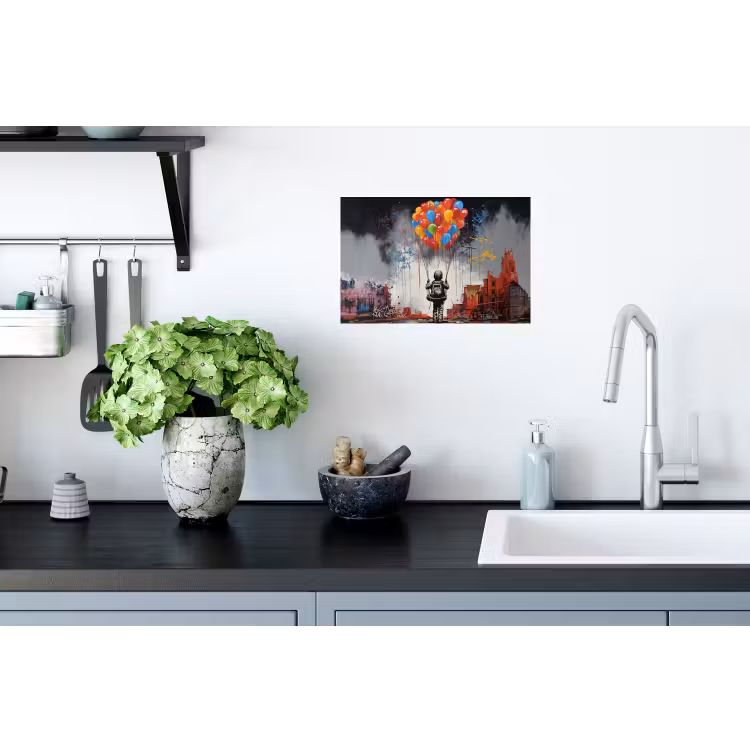 Muursticker - Jongen - Ballonnen - Gebouwen - Kunst — 2