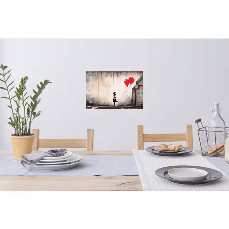 Muursticker - Kunst - Meisje - Ballonnen - Hart - Grijs — 3