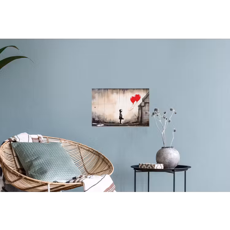 Muursticker - Kunst - Meisje - Ballonnen - Hart - Grijs — 4