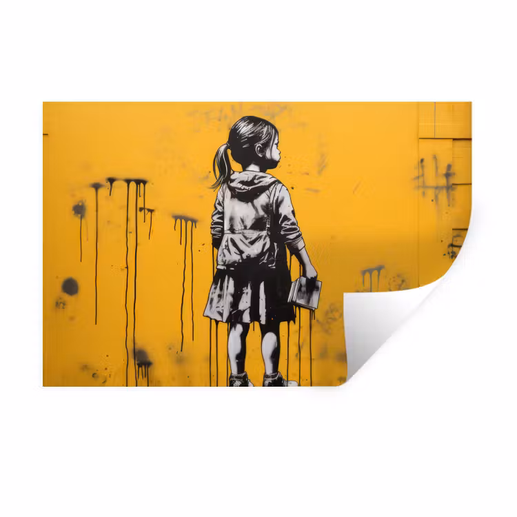 Muursticker - Meisje - Boek - Gele Muur - Graffiti — 1