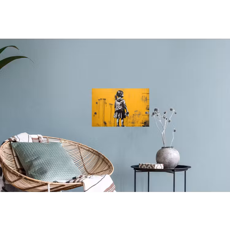 Muursticker - Meisje - Boek - Gele Muur - Graffiti — 4