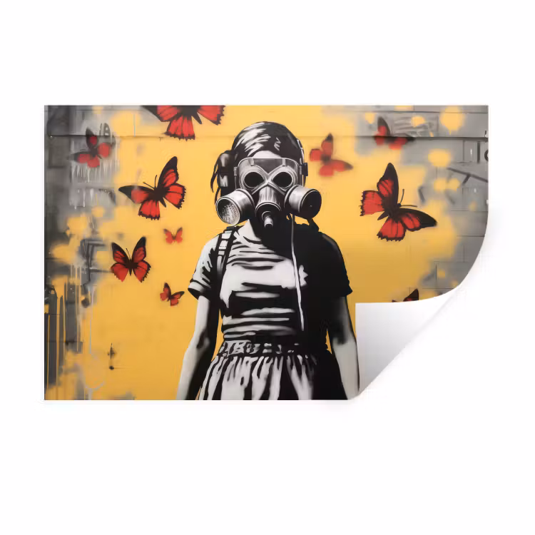 Muursticker - Meisje - Gasmasker - Vlinders - Graffiti — 1