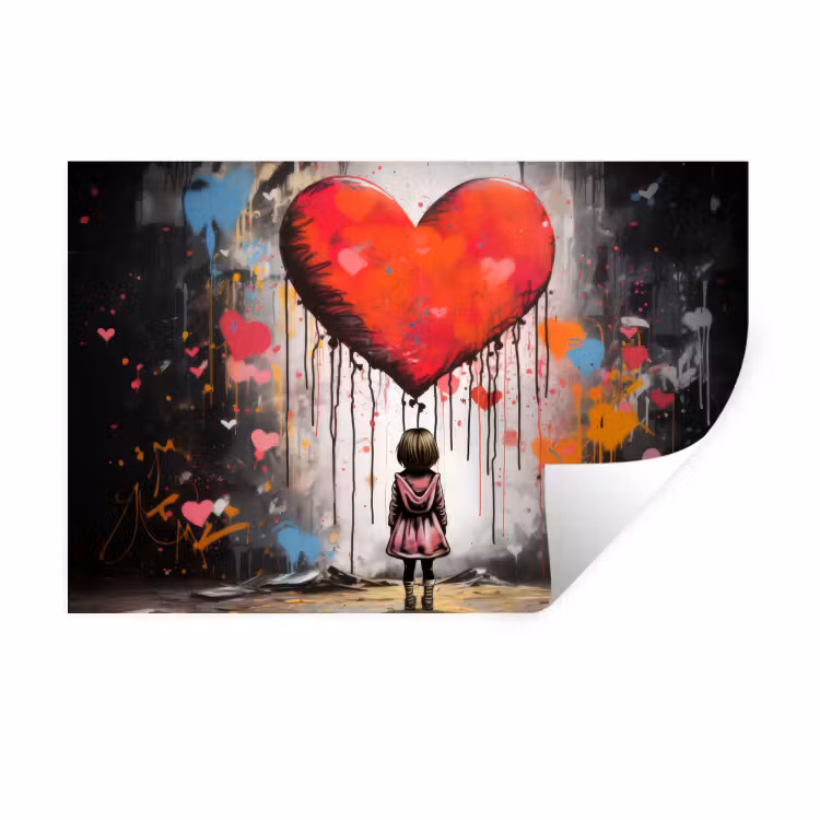 Muursticker - Meisje - Hart - Graffiti - Kunst - Kleuren - Rood — 1