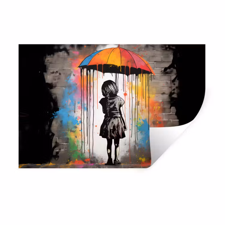 Muursticker - Meisje - Kunst - Paraplu - Graffiti - Kleuren - Muur — 1