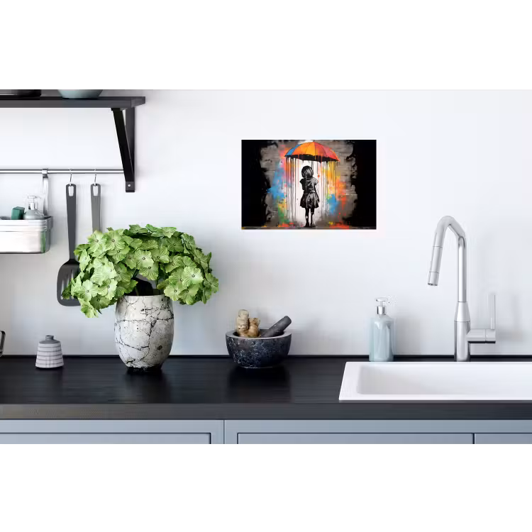 Muursticker - Meisje - Kunst - Paraplu - Graffiti - Kleuren - Muur — 2