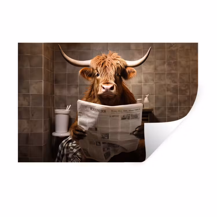 Muursticker - Schotse hooglander - Krant - Toilet — 1