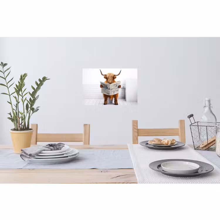 Muursticker - Schotse hooglander - Krant - Toilet - WC - Wit - Koe — 3