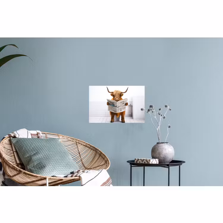 Muursticker - Schotse hooglander - Krant - Toilet - WC - Wit - Koe — 4