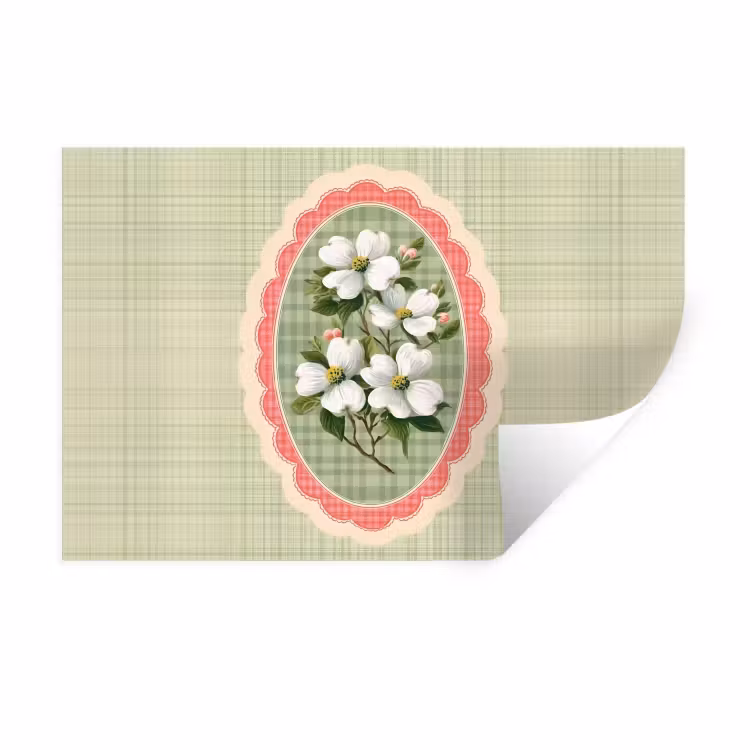 Muursticker - Bloemen - Illustratie - Geruit - Groen — 1