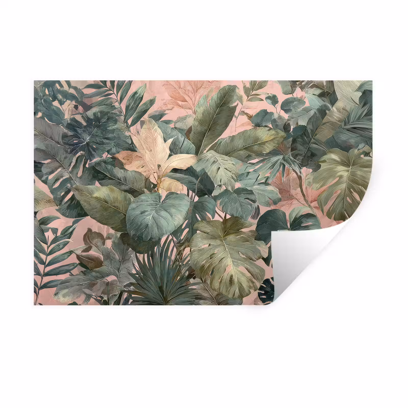 Muursticker - Compositie van bladeren - Groen - Roze — 1