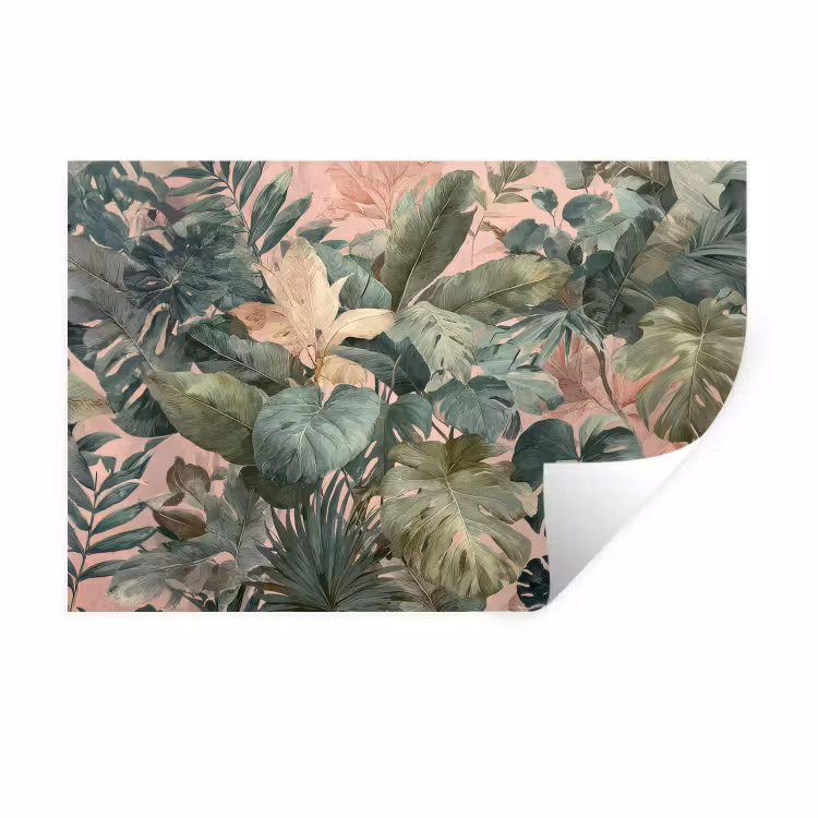 Muursticker - Compositie van bladeren - Groen - Roze — 1