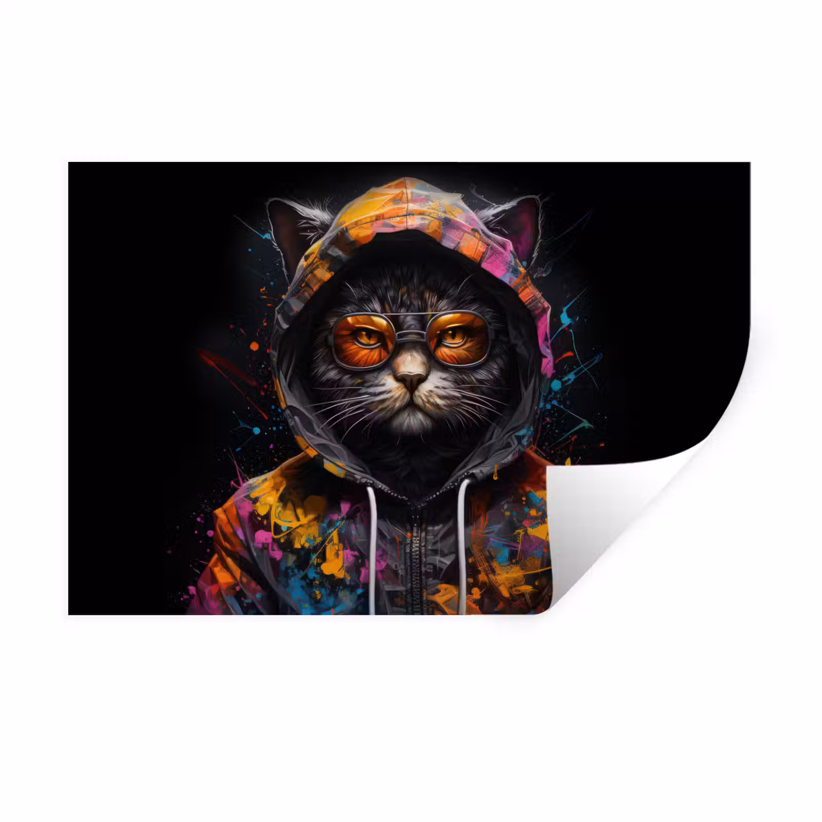 Muursticker - Kat - Jas - Graffiti - Bril - Zwart — 1