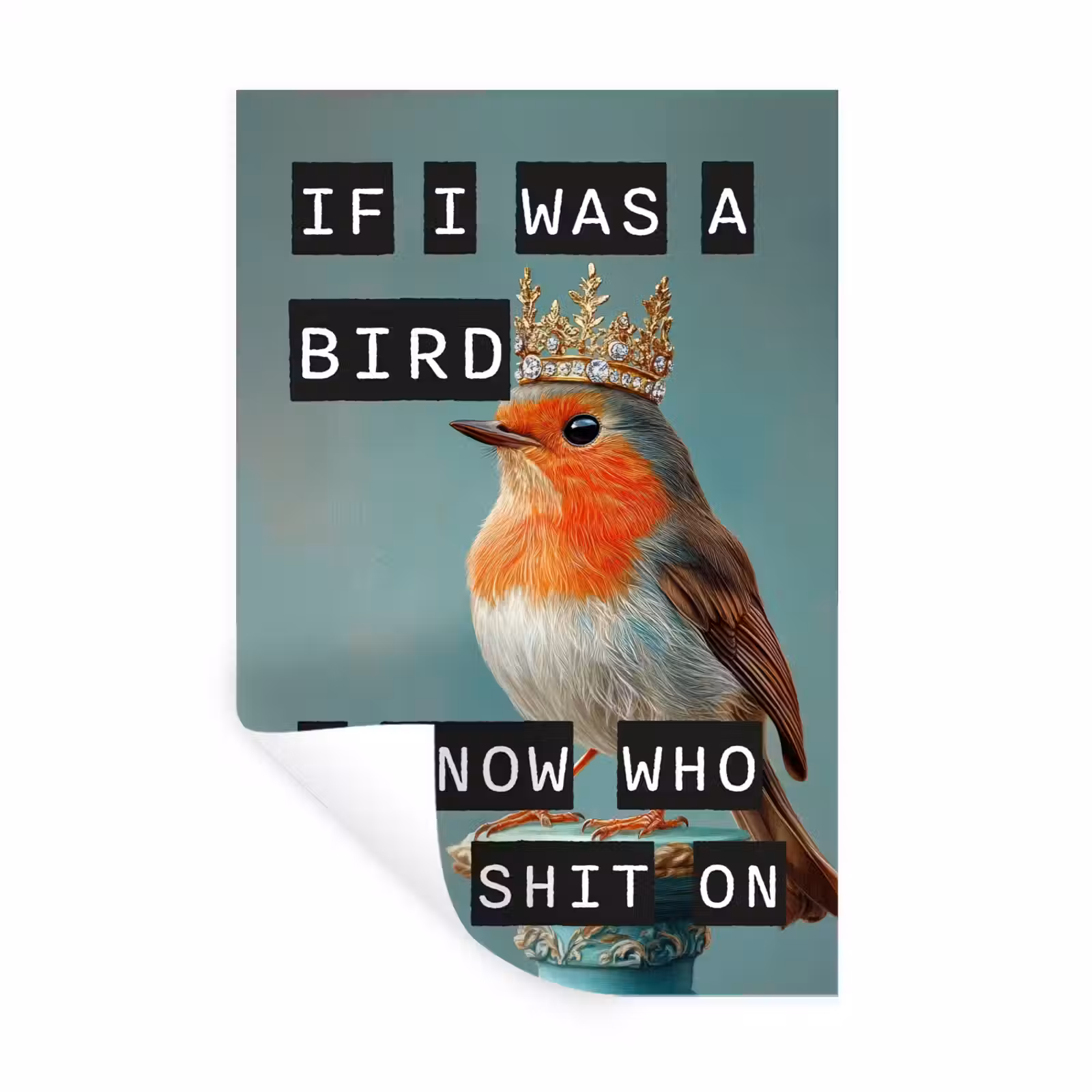 Muursticker - Roodborstje - Vogel - Blauw - Decoratie — 1