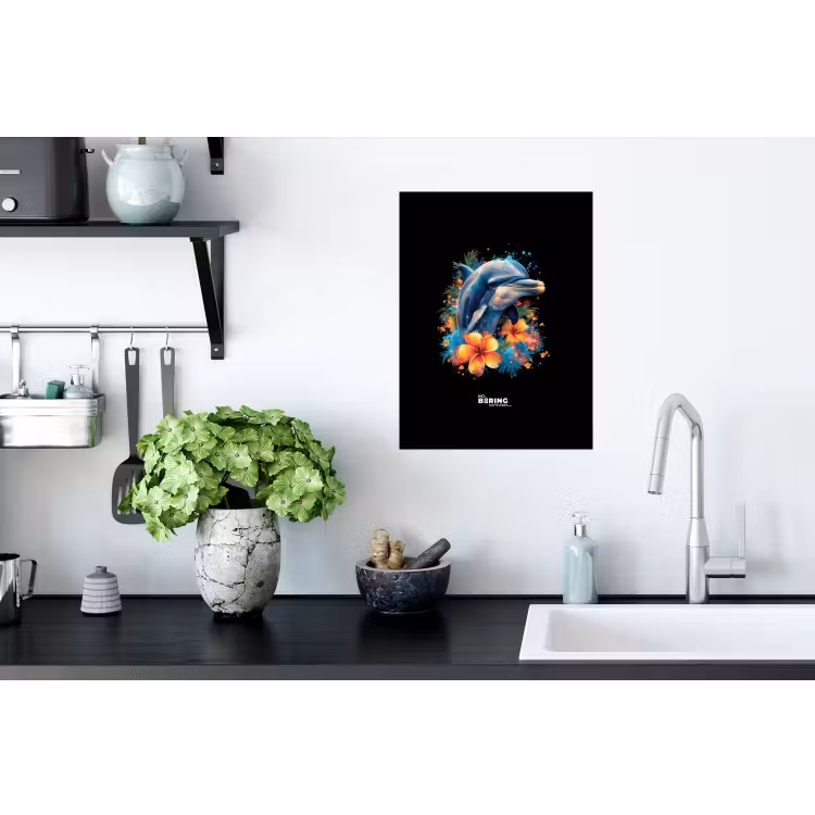 Muursticker - Dolfijn te midden van graffiti bloemen — 2