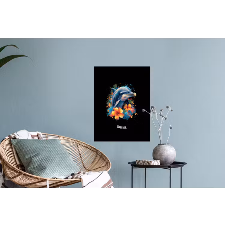 Muursticker - Dolfijn te midden van graffiti bloemen — 4