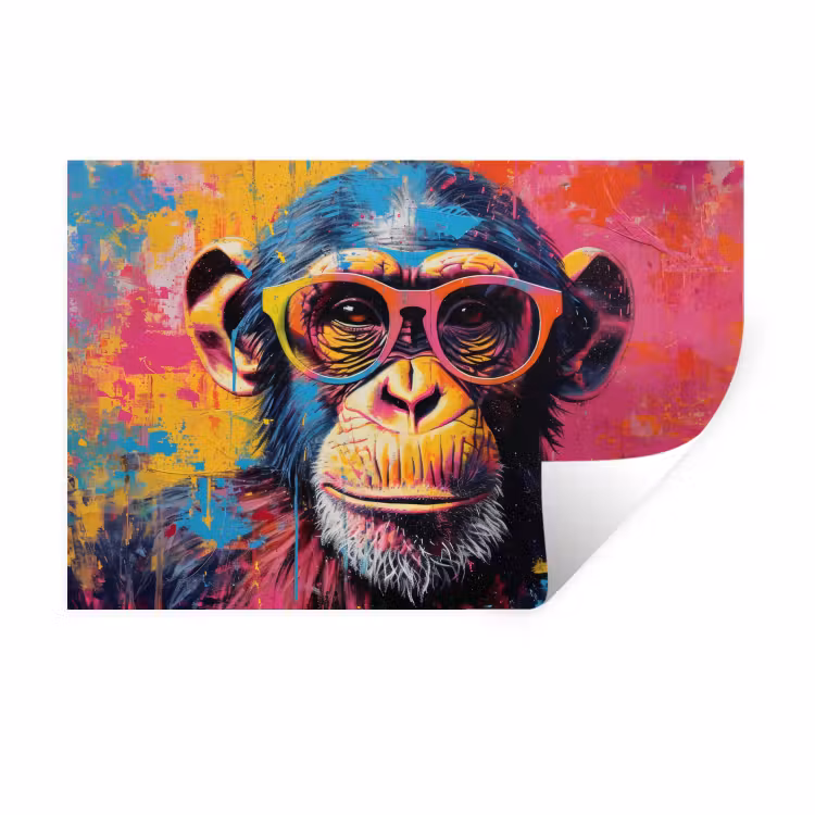 Muursticker - Graffiti - Chimpansee - Aap - Bril - Kleurrijk — 1