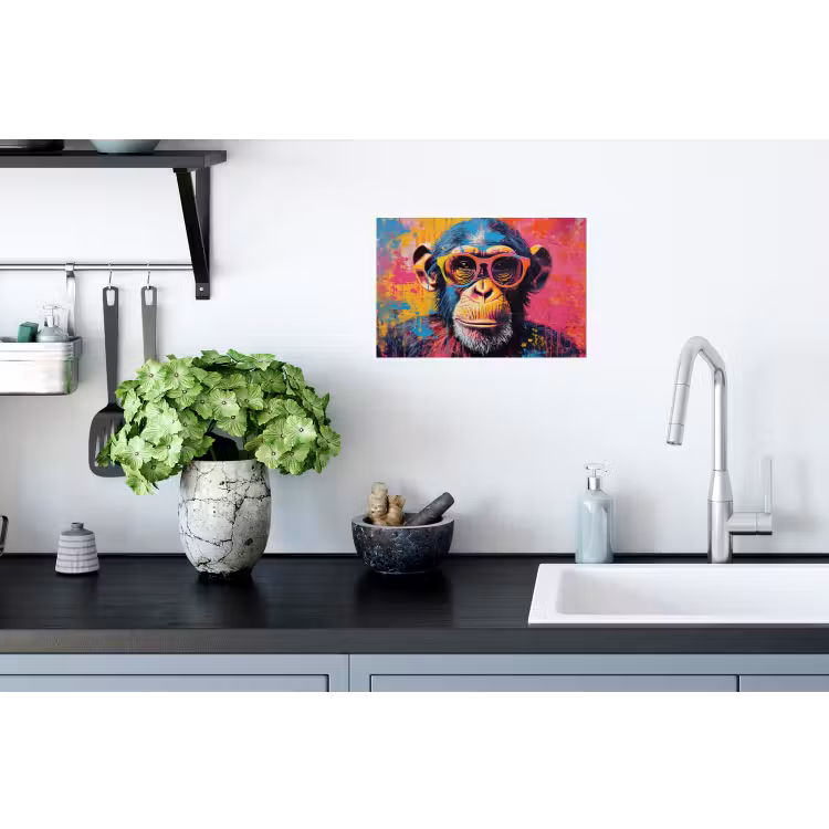 Muursticker - Graffiti - Chimpansee - Aap - Bril - Kleurrijk — 2
