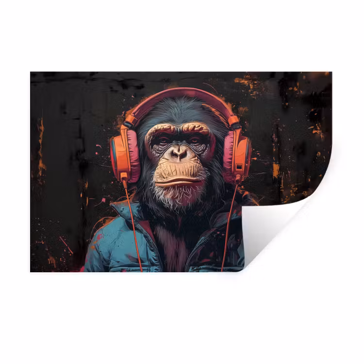 Muursticker - Graffiti - Chimpansee - Koptelefoon - Aap — 1