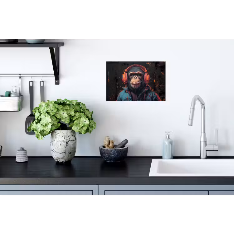 Muursticker - Graffiti - Chimpansee - Koptelefoon - Aap — 2