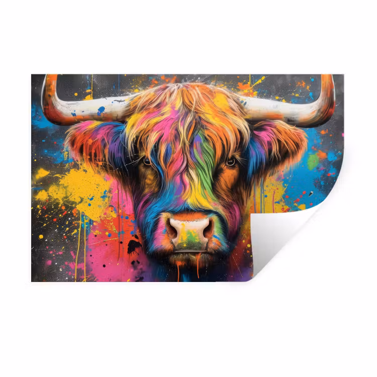 Muursticker - Graffiti - Schotse hooglander - Koe - Kleurrijk — 1