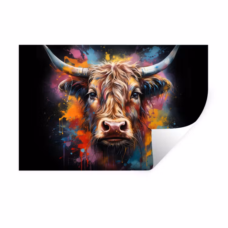 Muursticker - Graffiti - Schotse hooglander - Zwart - Koe — 1