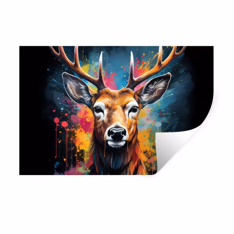 Muursticker - Hert - Graffiti - Dieren - Kleuren — 1