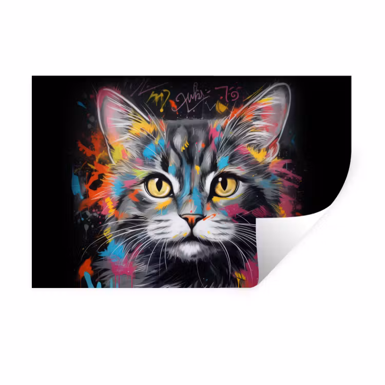 Muursticker - Kat - Graffiti - Dieren - Kleuren - Grijs — 1