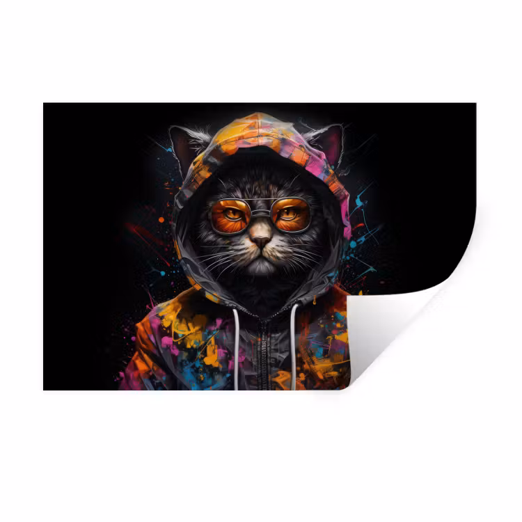 Muursticker - Kat - Jas - Graffiti - Bril - Zwart — 1