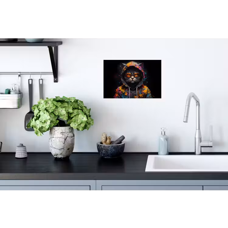 Muursticker - Kat - Jas - Graffiti - Bril - Zwart — 2