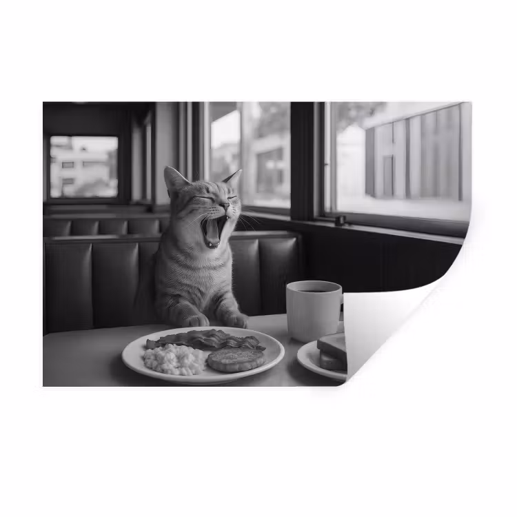 Muursticker - Kat - Koffie - Brood - Zwart — 1
