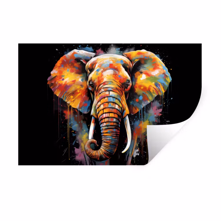 Muursticker - Olifant - Graffiti - Zwart - Dieren - Kleuren — 1